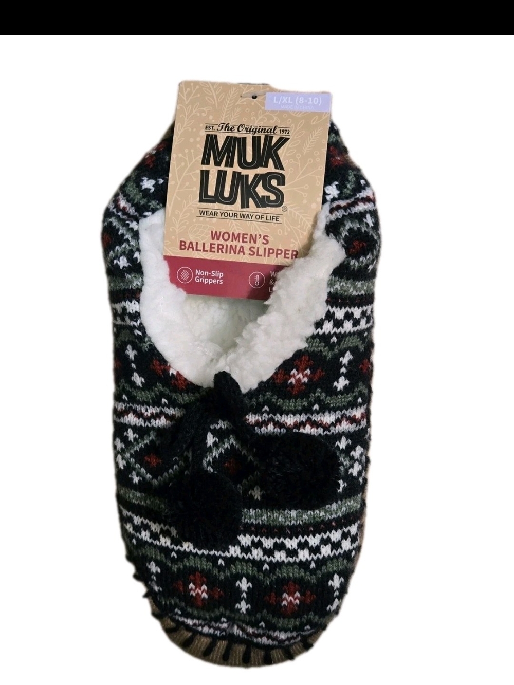 MUK LUKS Fair Isle Knit Ballerina Slippers NWT